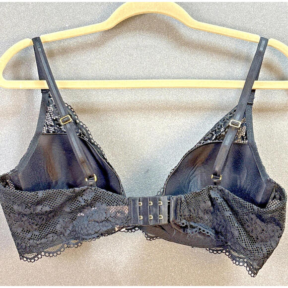 Victoria's Secret Lace Bra 32D Black Lined Semi Sheer Demi Underwire - Picture 2 of 8